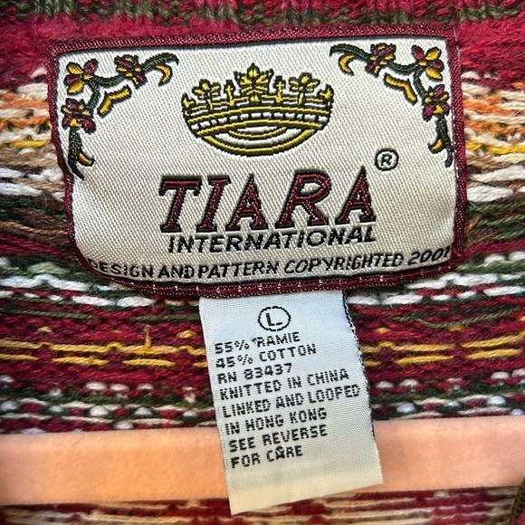 Vintage Tiara International Red Green Yellow Fair Isle Full Zip Sweater sz large - Picture 2 of 9